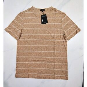 ROBERT BARAKETT Crew Neck T Shirt Brown Linen Blend Mens  Striped Size Large NWT